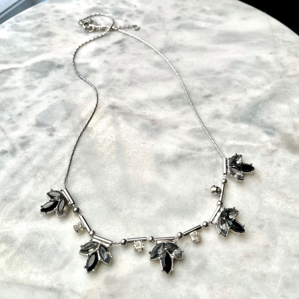 Silver Necklace with Black Petals